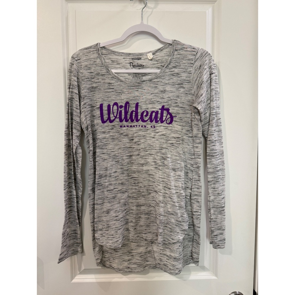 Pressbox K-State Wildcats‎ Long Sleeve Shirt Womens Medium Grey Purple Space Dye